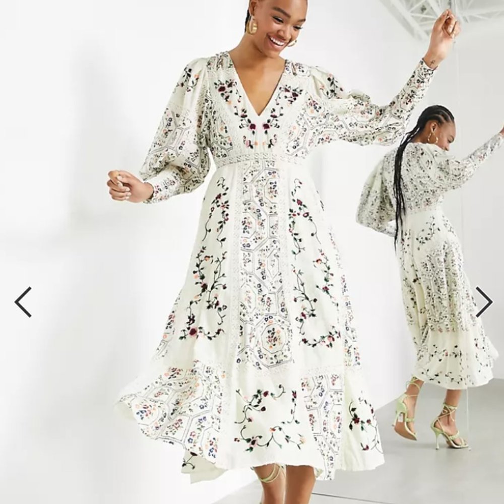ASOS EDITION floral embroidered midi dress with lace inserts